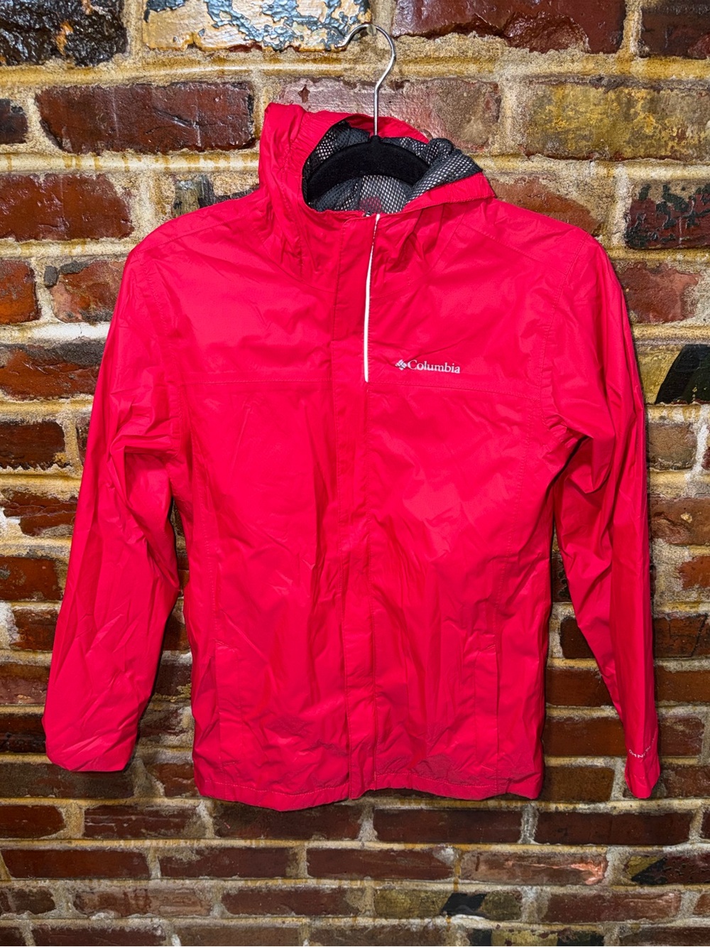 COLUMBIA Red Hooded Lightweight Rain Jacket, Kids Large (14/16)